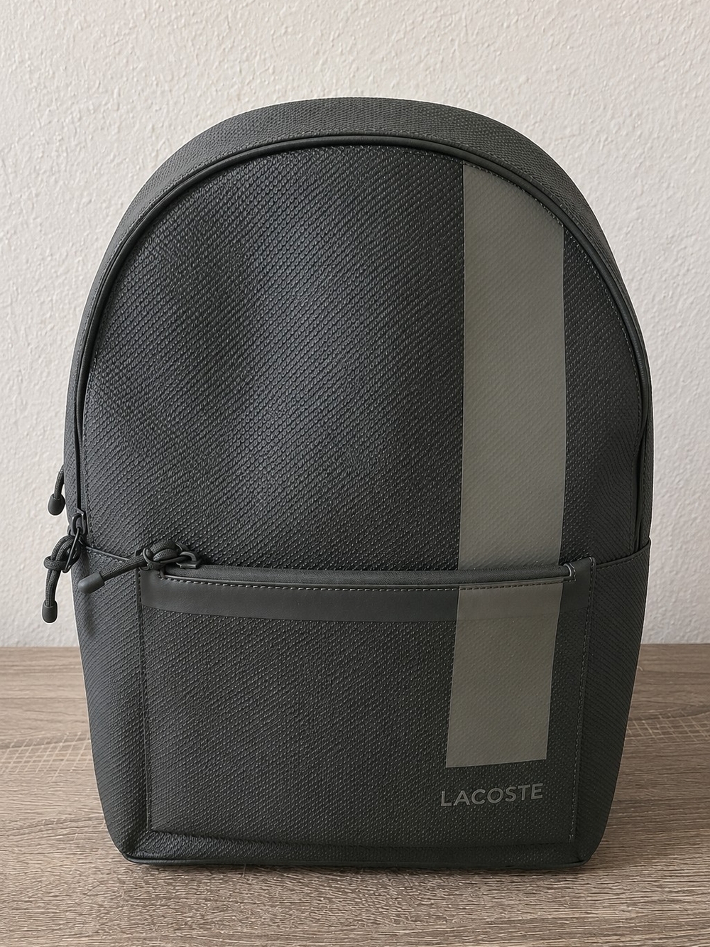 Lacoste Men's Dark Gray Green Backpack with Light Gray Stripe